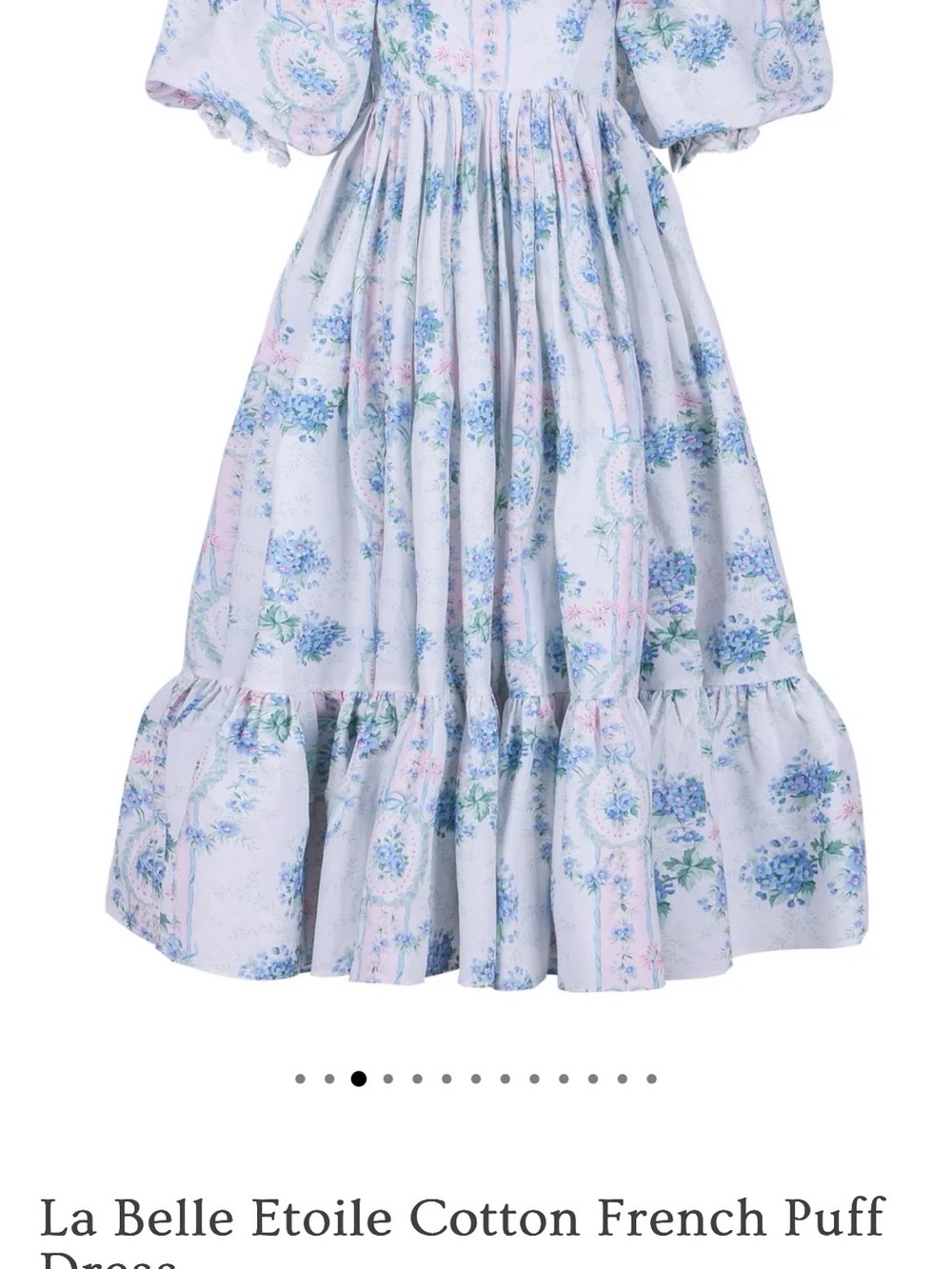 Selkie Floral Puff-Sleeve Midi Dress in Light Blue and Pink
